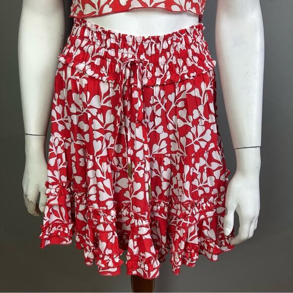 Paloma Blue top skirt set small red isla hearts ruffle coquette resort Ibiza - Picture 5 of 13